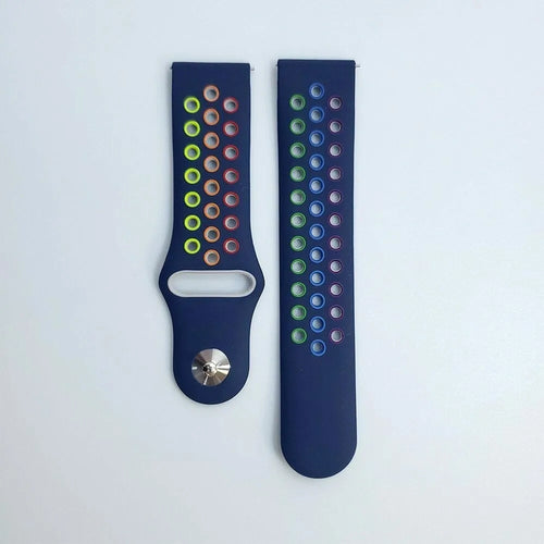 Silicone Sport Strap, dark blue/colourful, laid flat, separate parts, direct top view