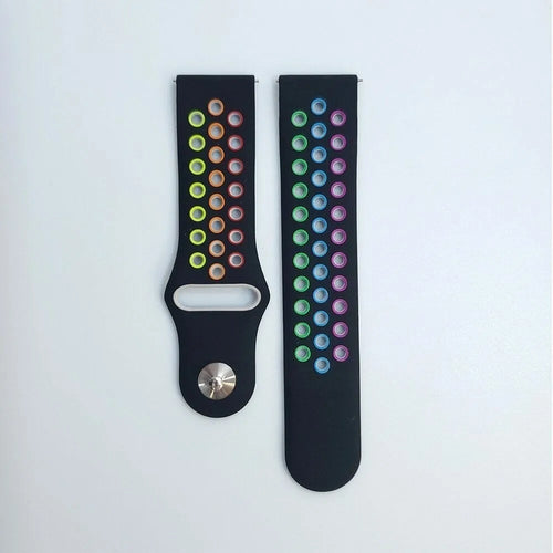 Silicone Sport Strap, black/colourful, laid flat, separate parts, direct top view