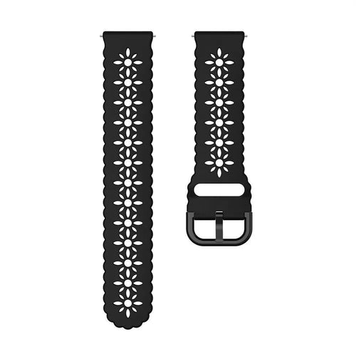 Patterned Silicone Strap, black, laid flat, separate parts, direct top view