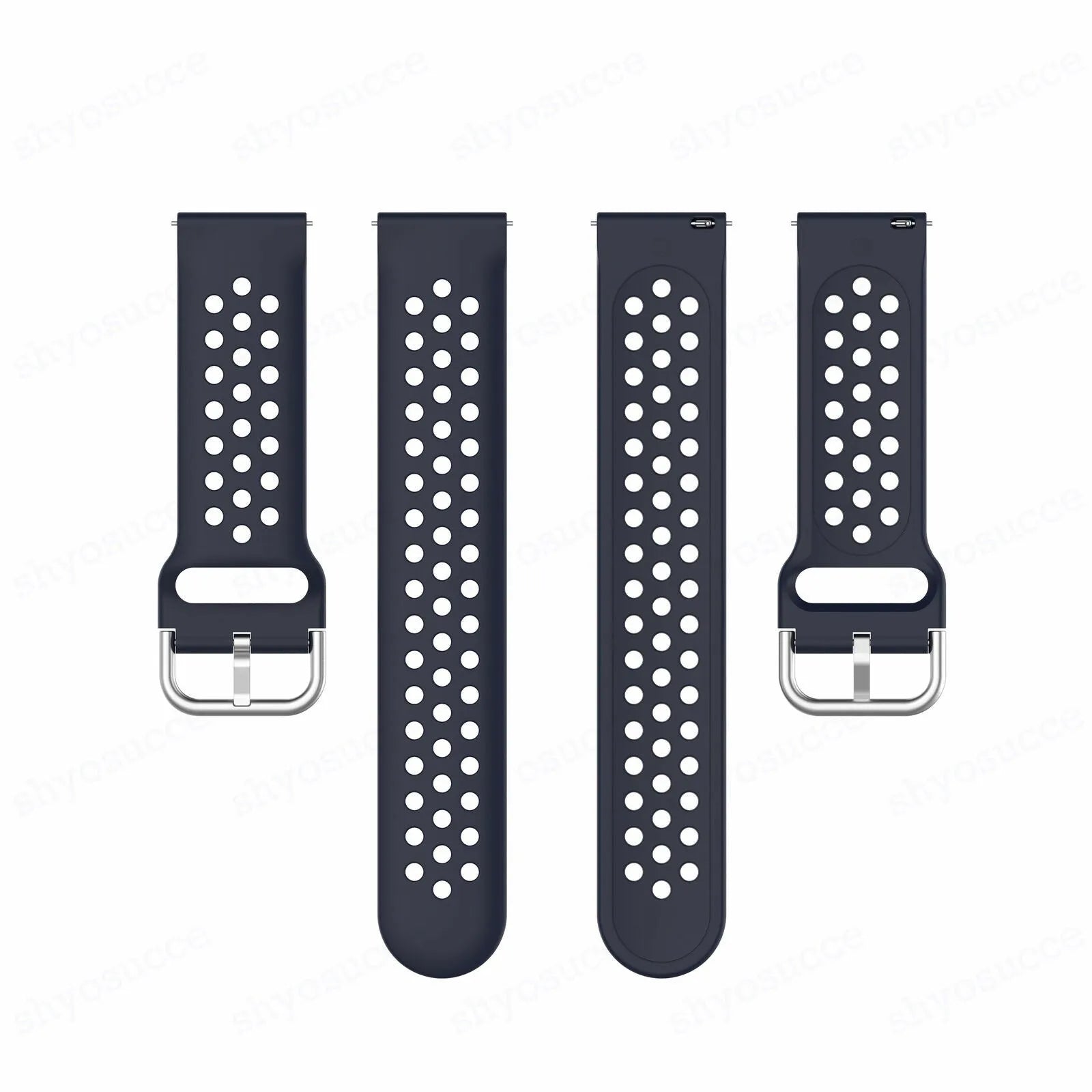 Breathable Silicone Strap, dark blue, laid flat, separate parts, direct top view