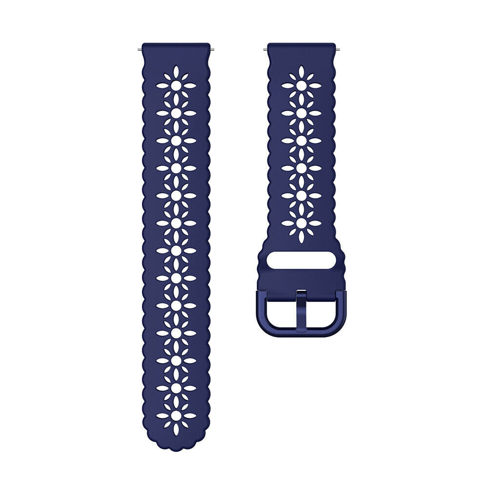 Patterned Silicone Strap, dark blue, laid flat, separate parts, direct top view