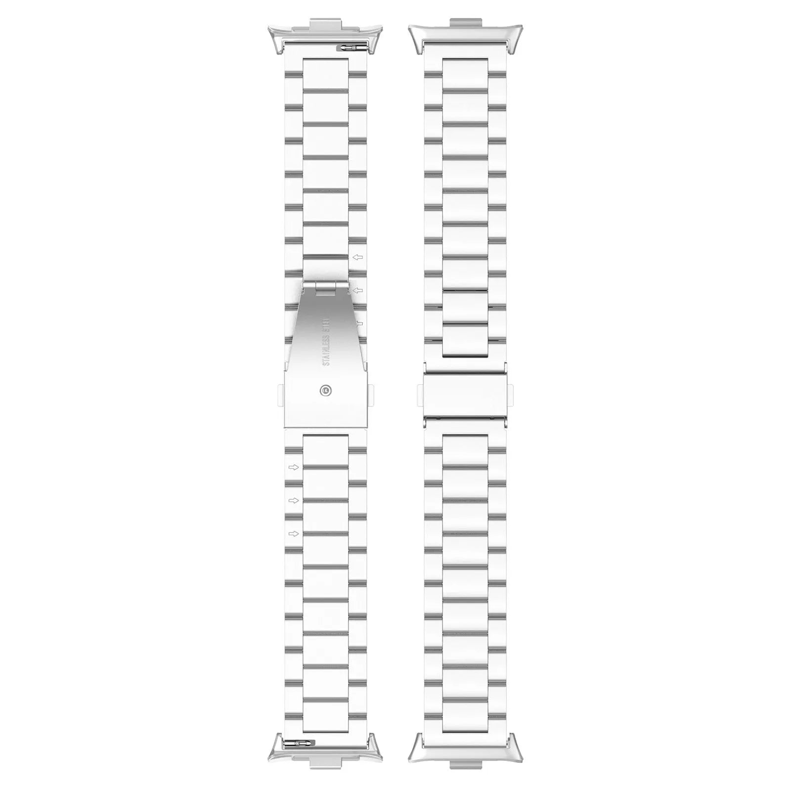 Steel Strap, silver, laid flat, separate parts, direct top view