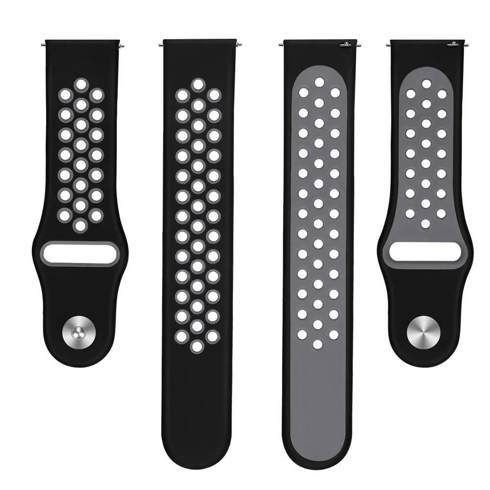 Silicone Sport Strap, black/grey, laid flat, separate parts, direct top view
