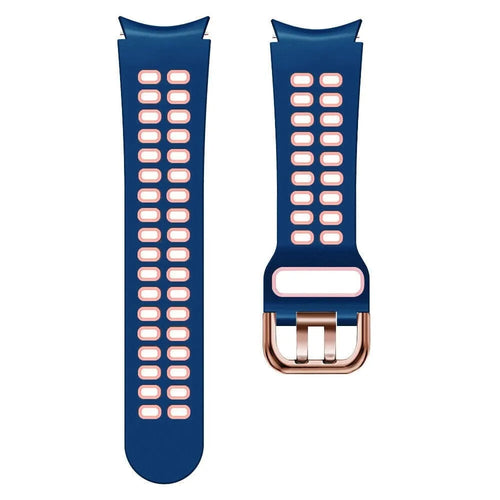 Silicone Squared Sport Strap, blue/pink, laid flat, separate parts, direct top view