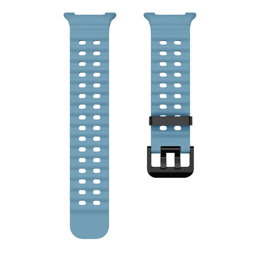 Silicone Ocean Strap, matte blue, laid flat, separate parts, direct top view