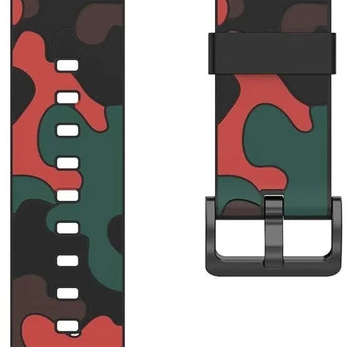 Silicone Camo Strap, red, laid flat, separate parts, direct top view