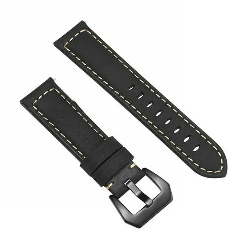 Leather Strap, black, laid flat, separate parts, direct top view