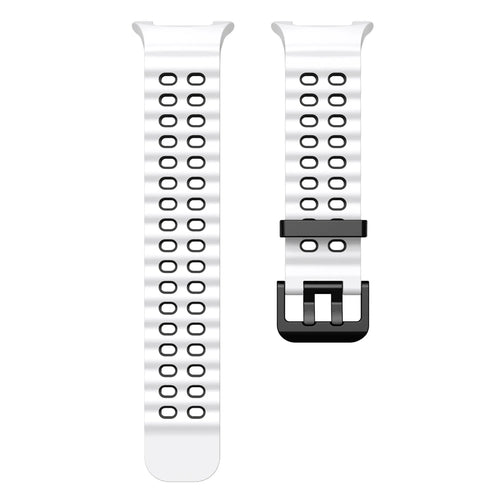 Silicone Ocean Strap, white/black, laid flat, separate parts, direct top view