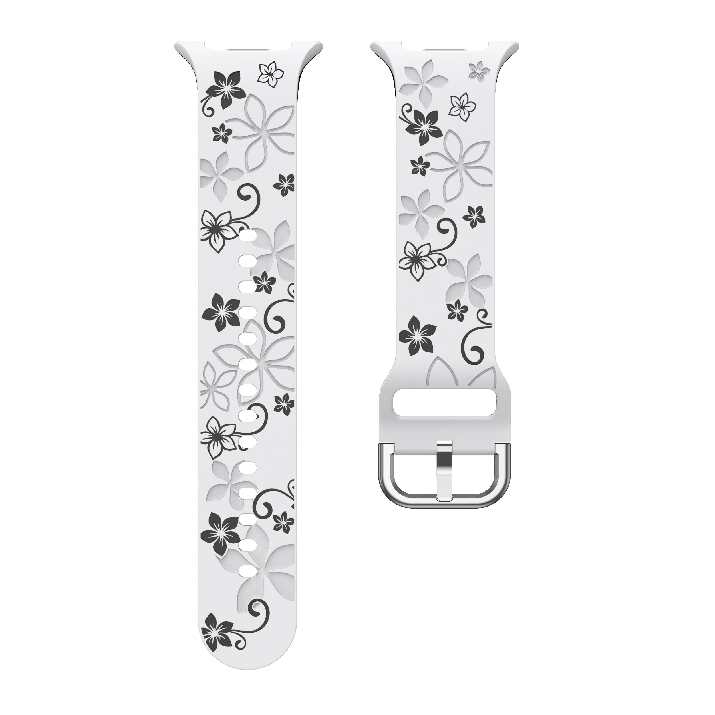 Samsung Galaxy Watch 8 Classic Flower Silicone Strap (White/Black)