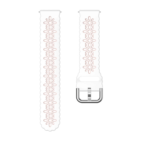 Patterned Silicone Strap, white/pink, laid flat, separate parts, direct top view