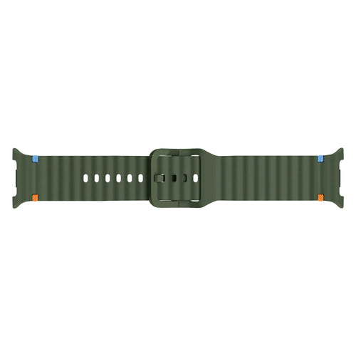 Wave Silicone Strap, army green, laid flat, joined, direct top view