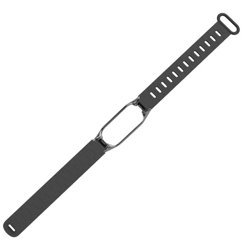 Silicone TPU Strap with Frame, black, laid flat, joined, direct top view