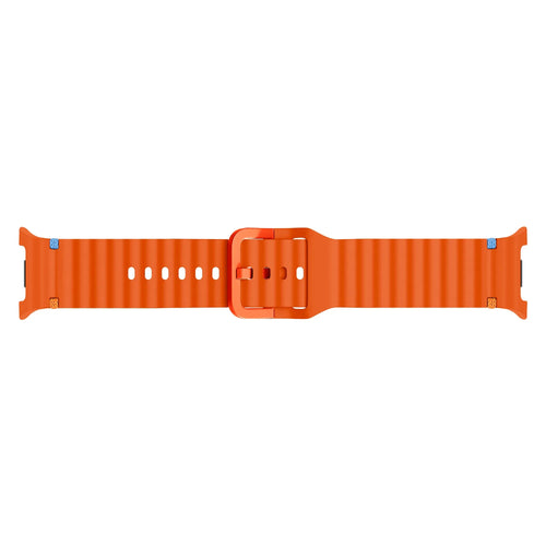 Wave Silicone Strap, orange, laid flat, joined, direct top view