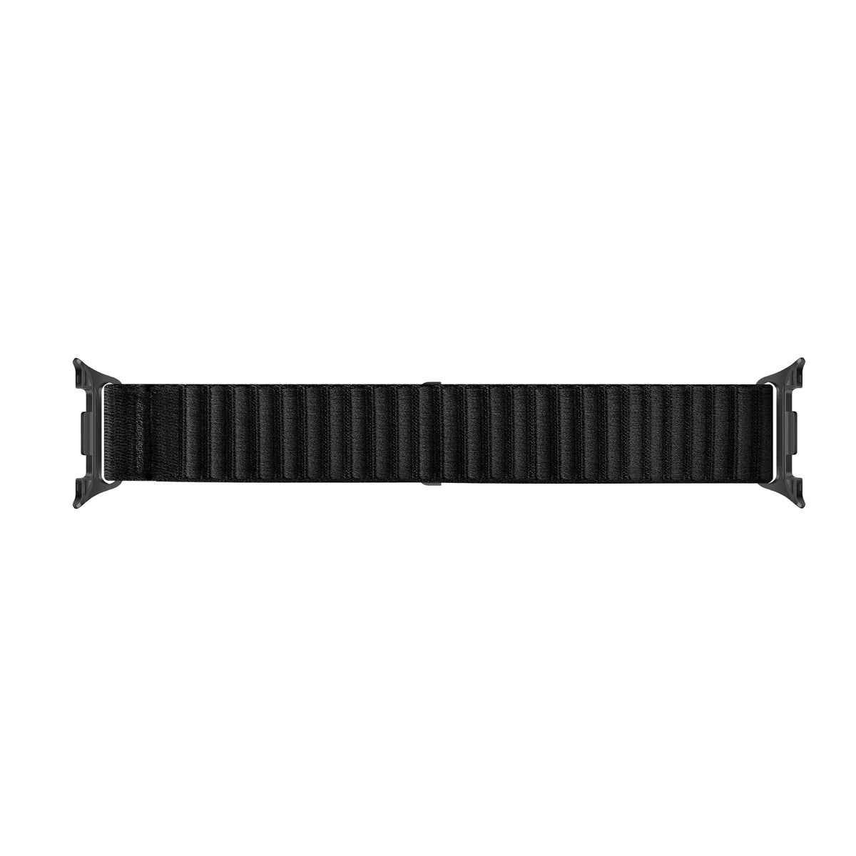 Wave Nylon Strap, black, laid flat, joined, direct top view