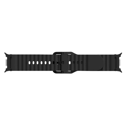Wave Silicone Strap, black, laid flat, joined, direct top view