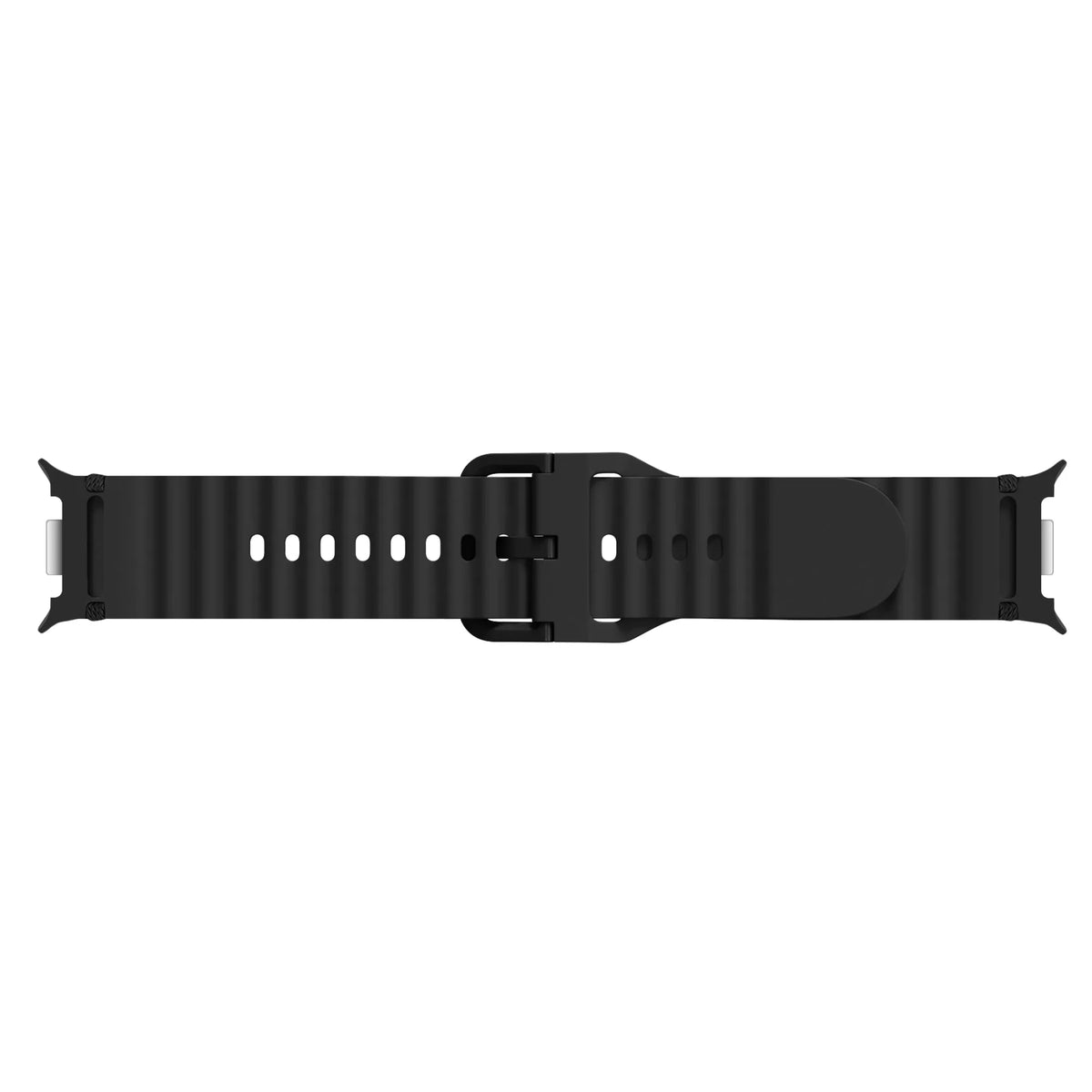 Wave Silicone Strap, black, laid flat, joined, direct top view