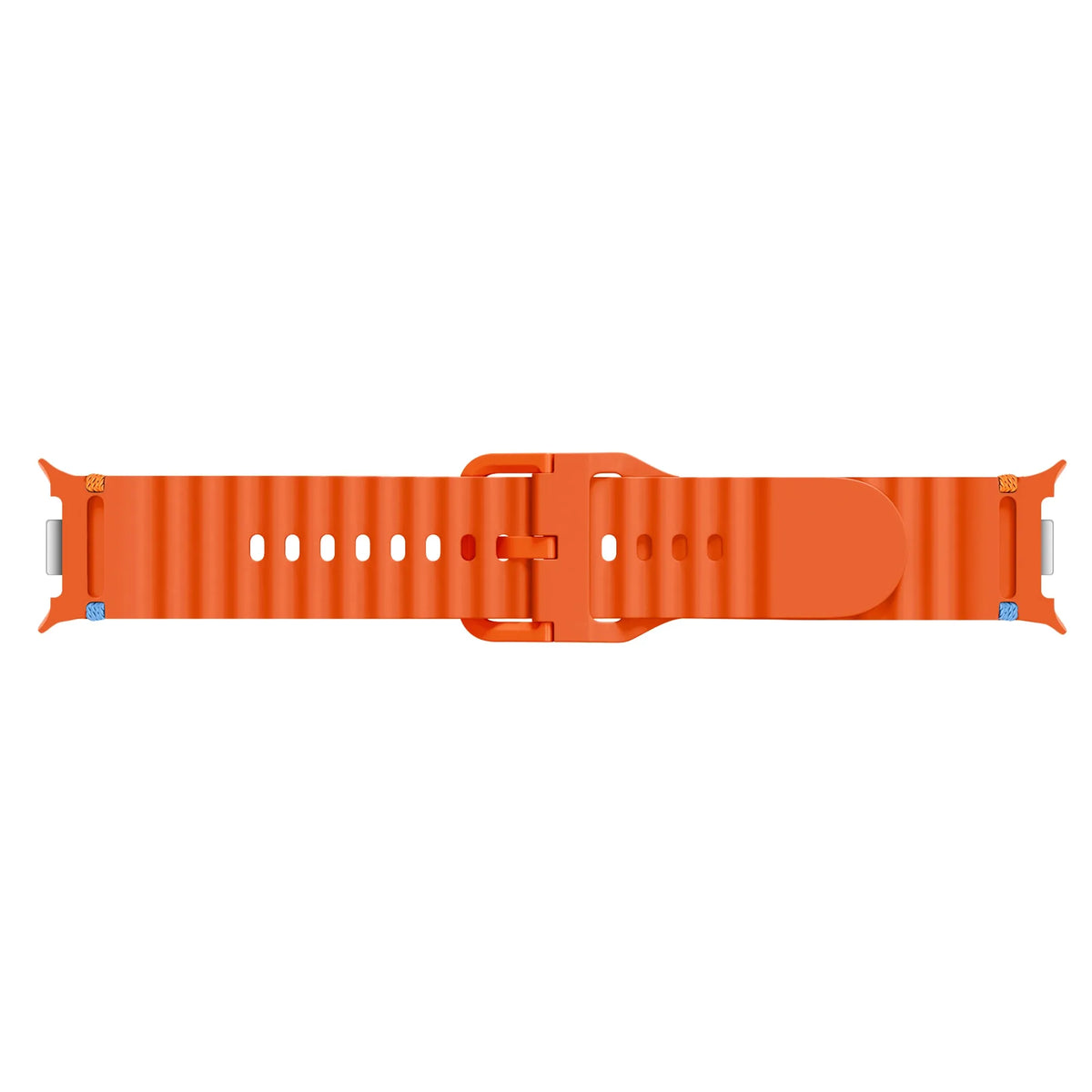Wave Silicone Strap, orange, laid flat, joined, direct top view