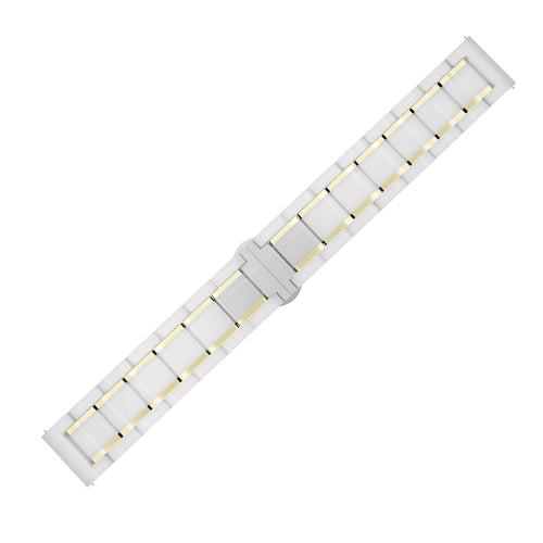 Metal Ceramic Link Strap, white/gold, laid flat, joined, direct top view