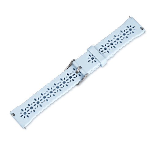 Patterned Silicone Strap, mist blue, laid flat, joined, direct top view