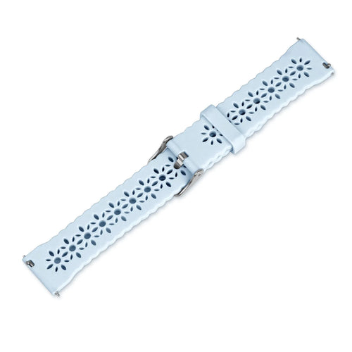 Patterned Silicone Strap, mist blue, laid flat, joined, direct top view