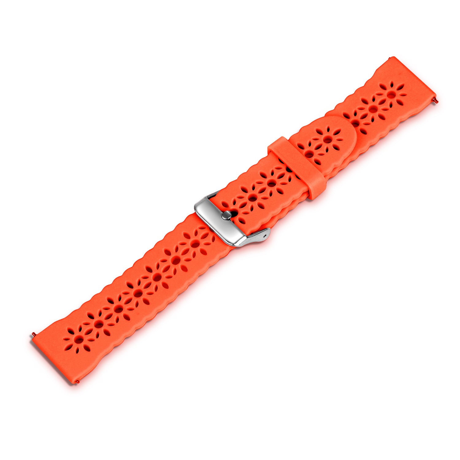 Patterned Silicone Strap, orange, laid flat, joined, direct top view