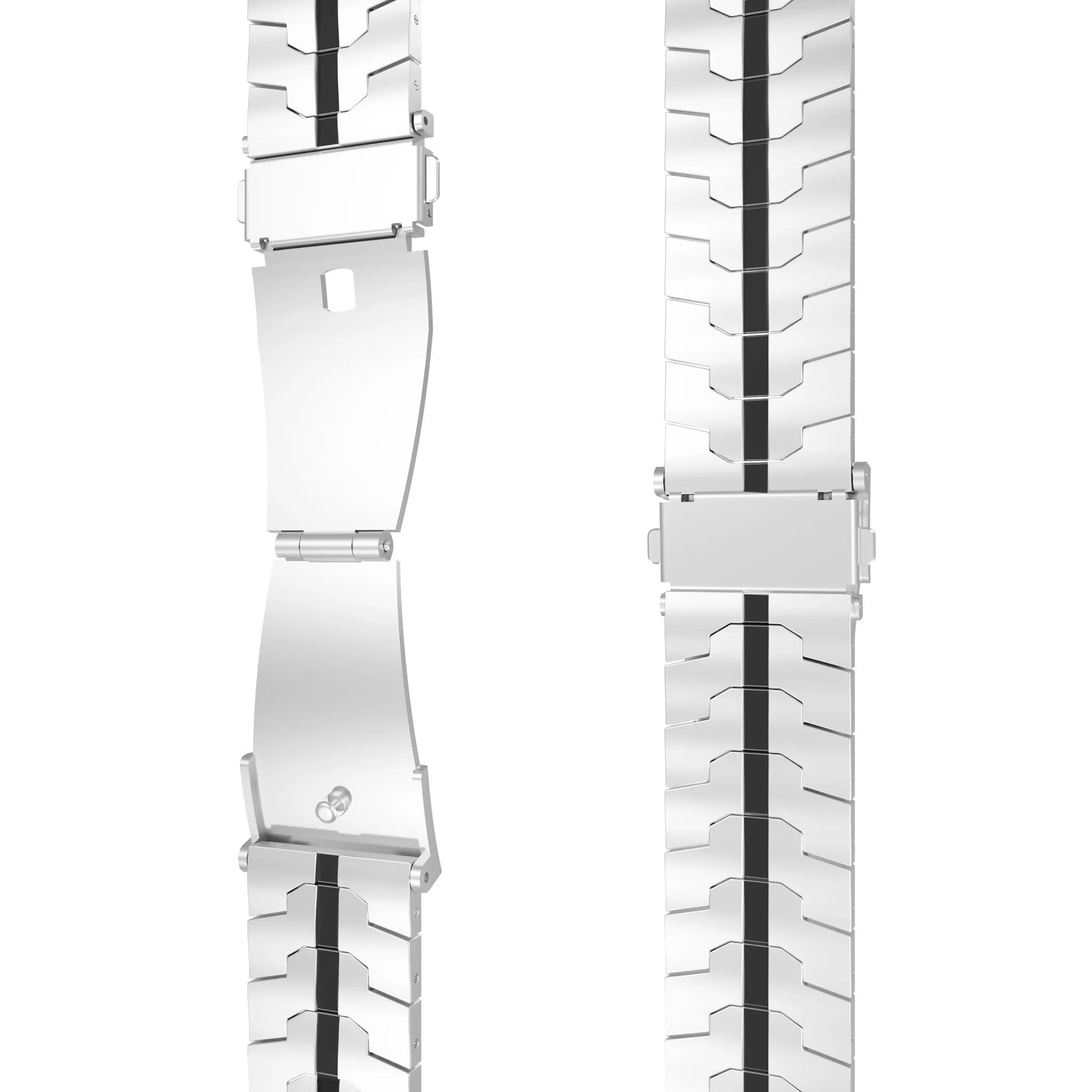 Steel Iron Strap, silver/black, laid flat, joined, direct top view