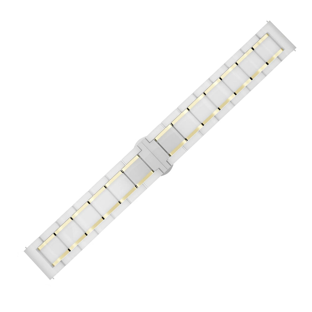 Metal Ceramic Link Strap, white/gold, laid flat, joined, direct top view