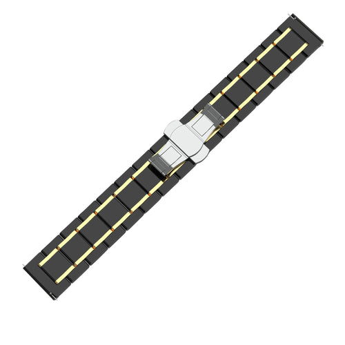 Metal Ceramic Link Strap, black/gold, laid flat, joined, direct top view