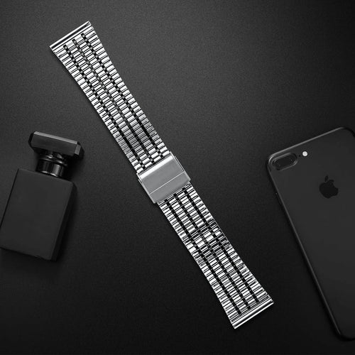 Fine Steel Strap, silver/black, laid flat, joined, direct top view