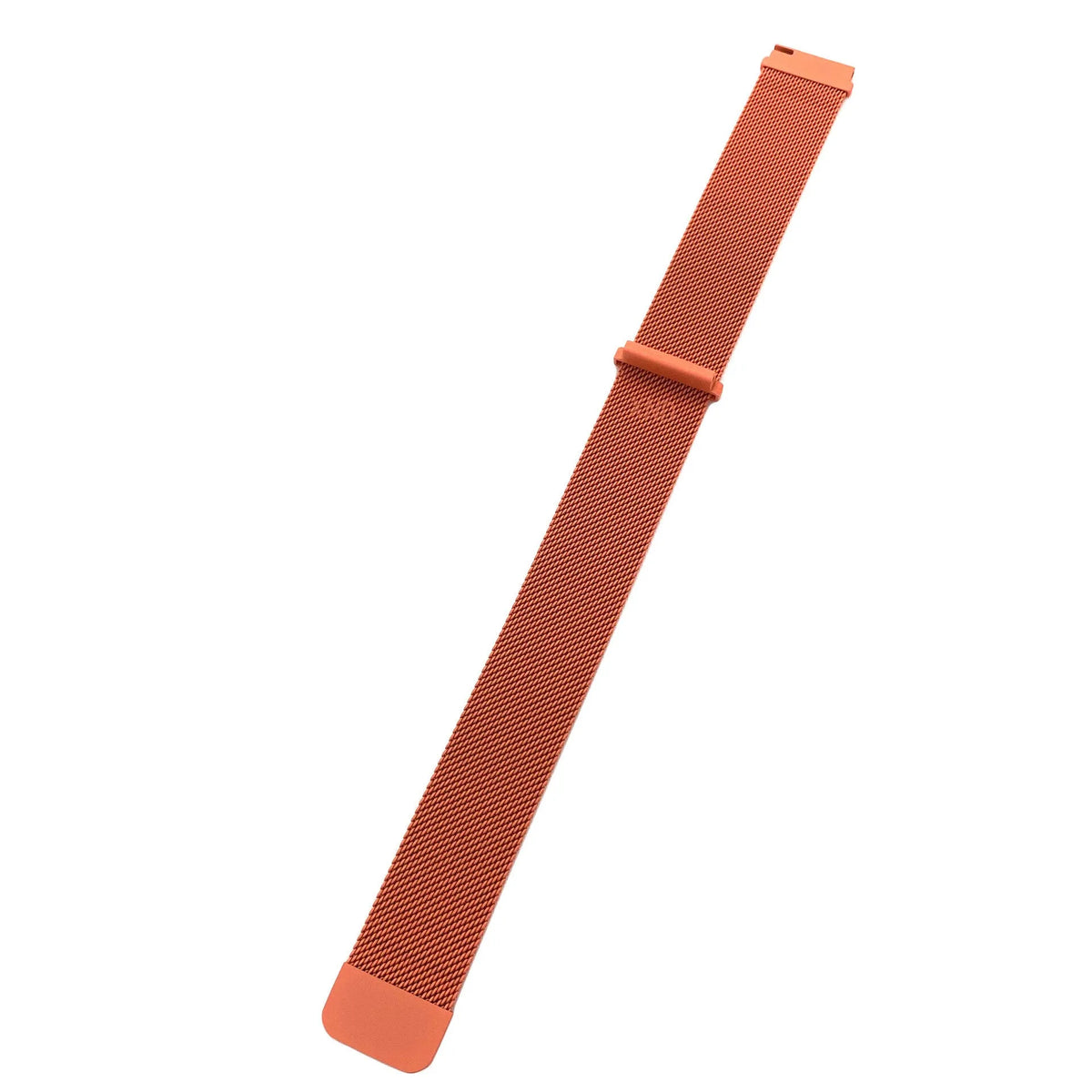 Milanese Strap, orange, laid flat, joined, direct top view