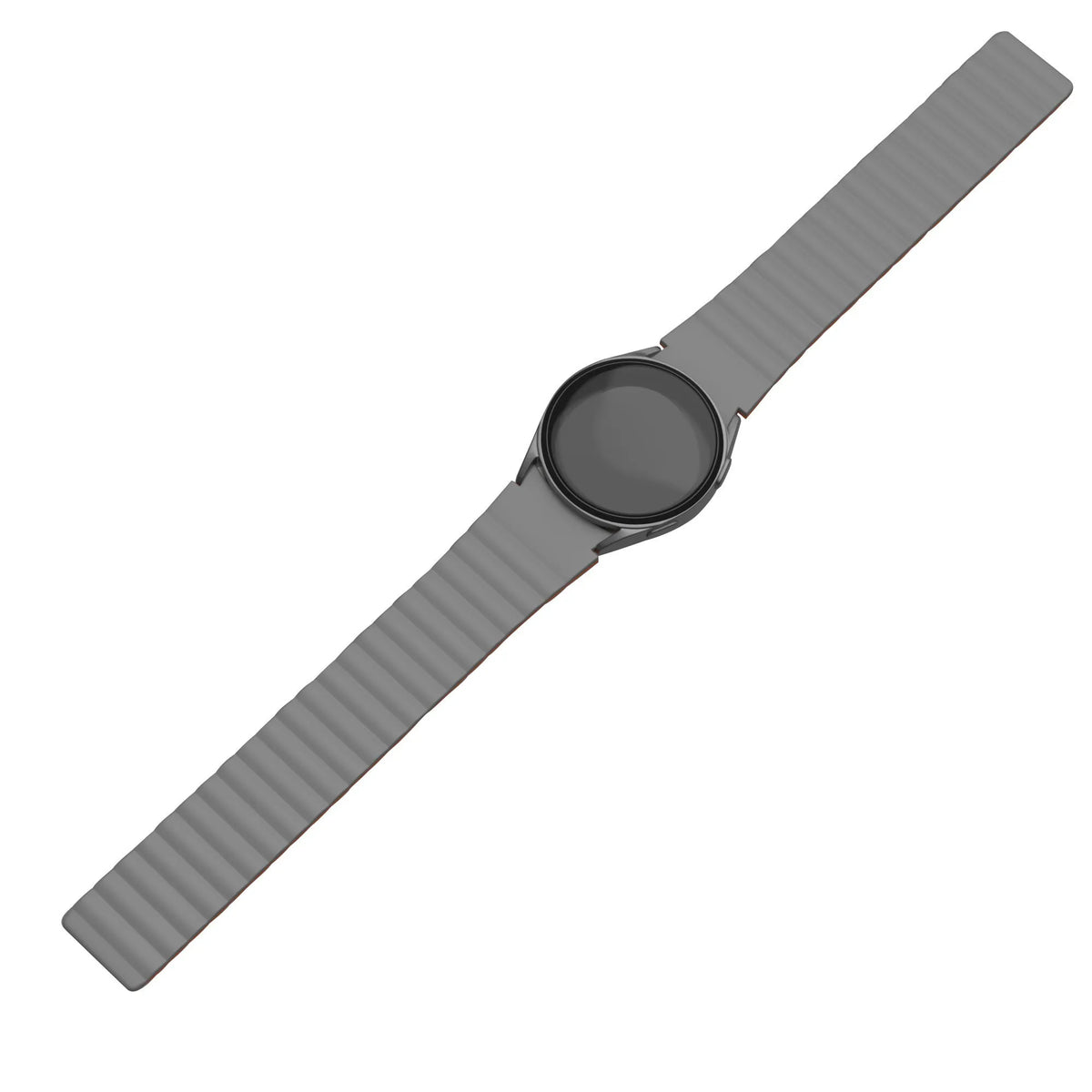 Magnetic Silicone Strap, grey/orange, laid flat, joined, direct top view