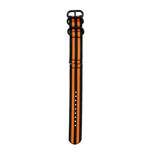 Nylon Buckle Strap, black/orange, laid flat, joined, direct top view