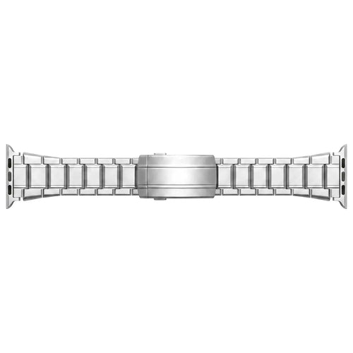 Adjustable Titanium Strap, silver, laid flat, joined, direct top view