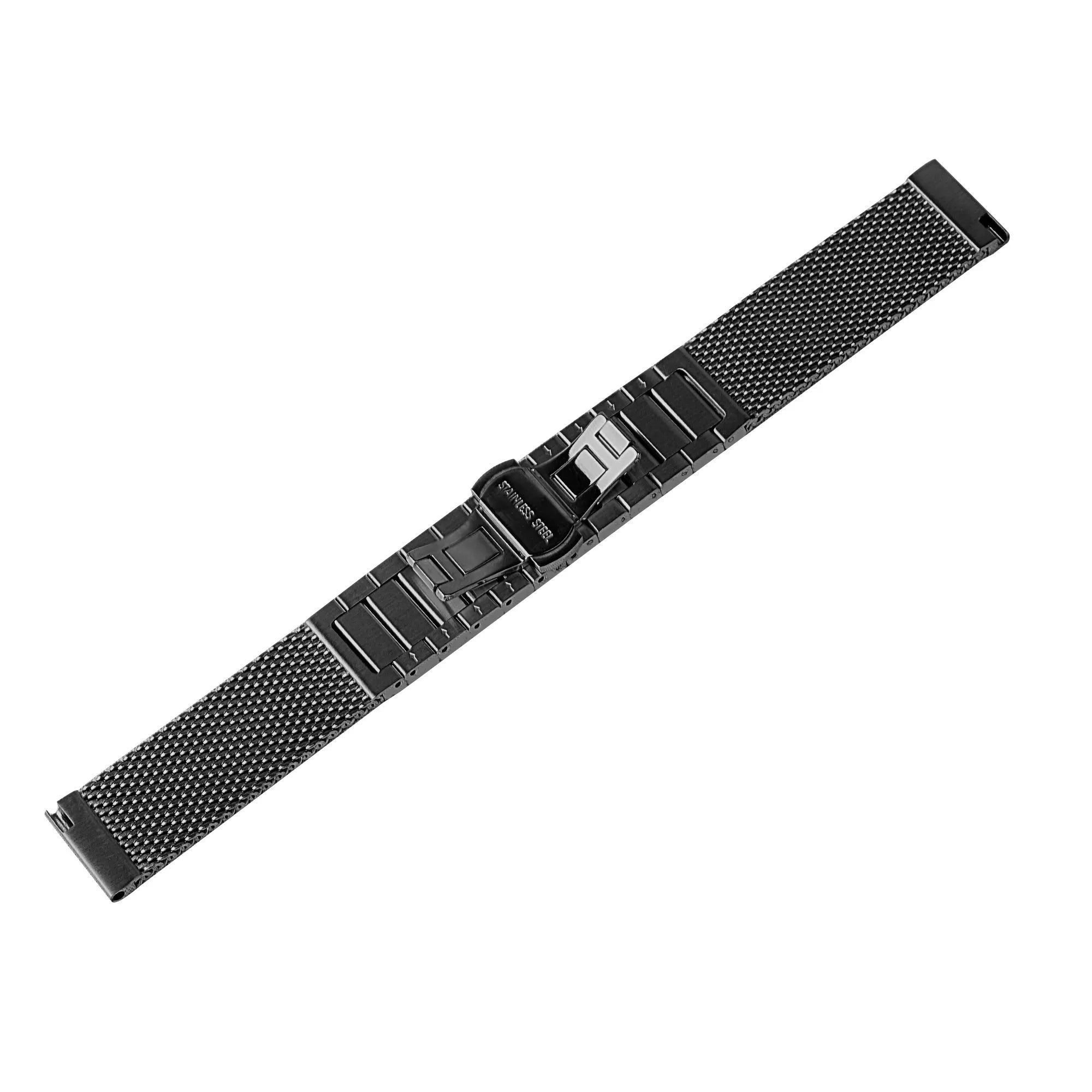 Milanese Steel Strap, black, laid flat, joined, direct top view