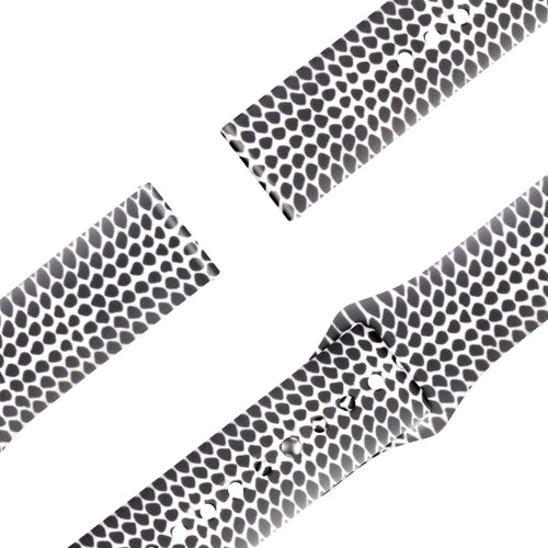 Silicone Patterned Strap, laid flat, separate parts, top and underside view