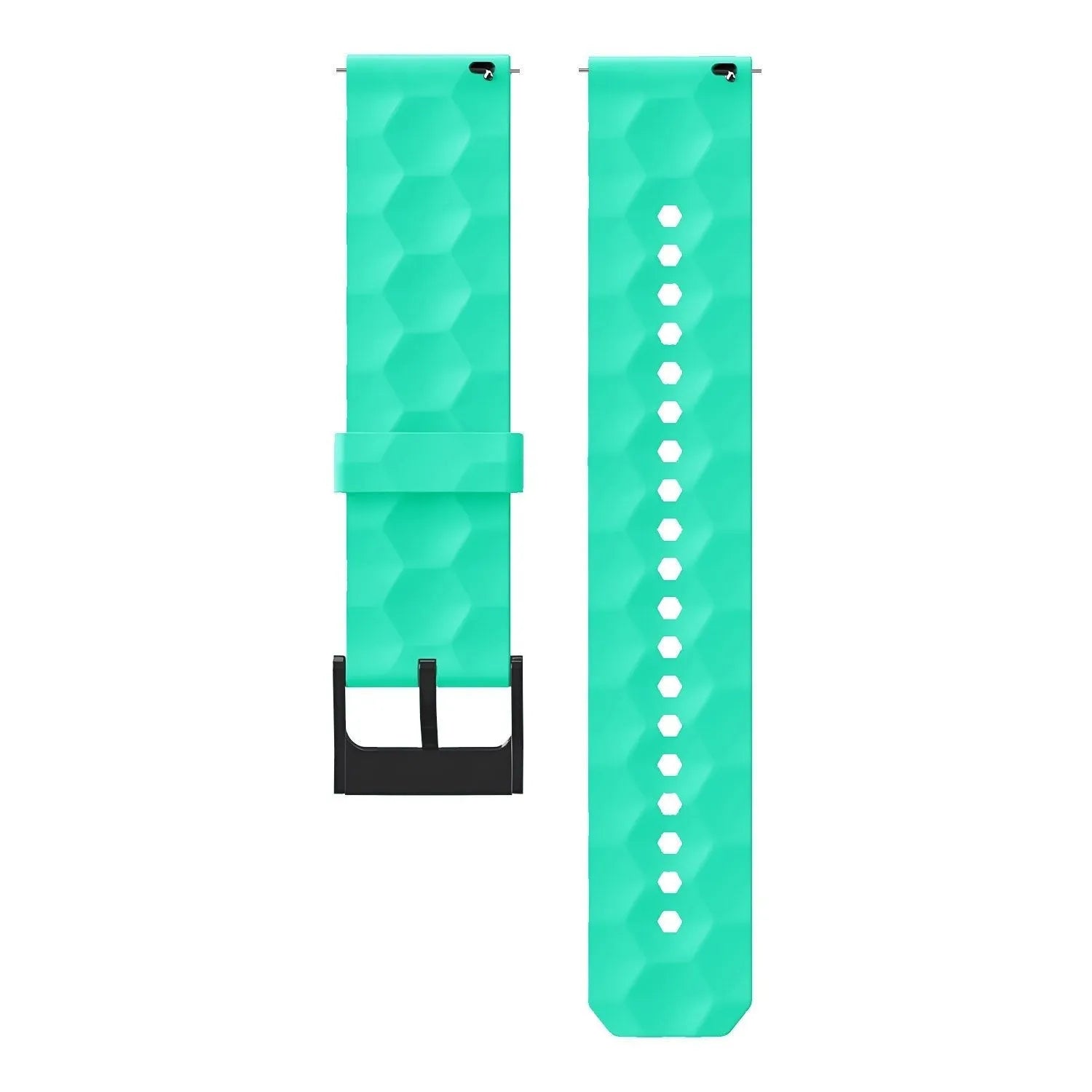 Silicone Strap Hexagons, laid flat, separate parts, top and underside view