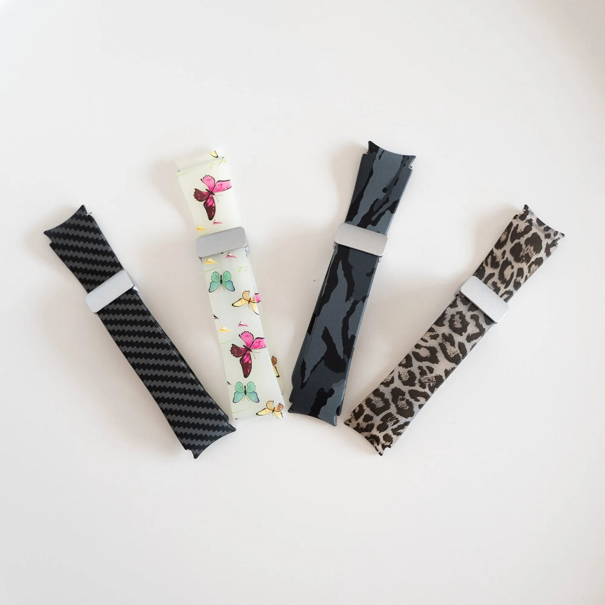 Silicone Magnetic Patterned Strap, laid flat, separate parts, top and underside view