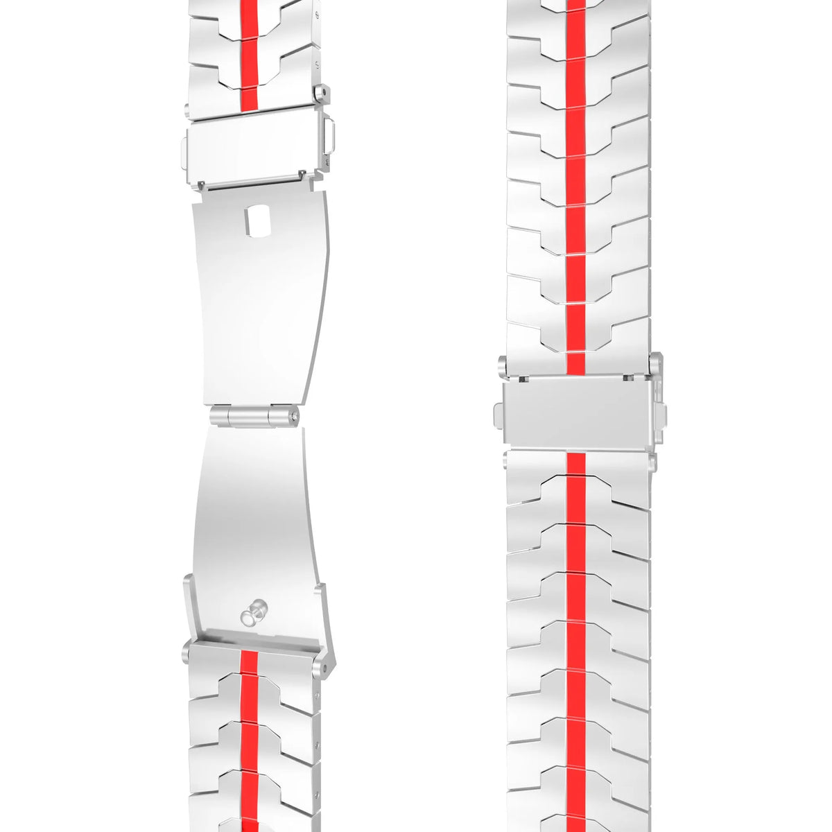 Steel Iron Strap, laid flat, separate parts, top and underside view