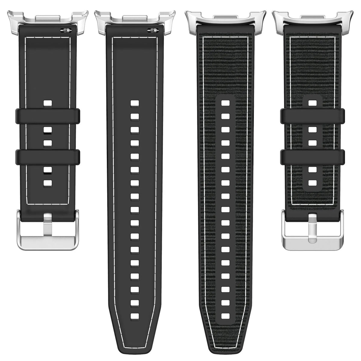 Nylon Hybrid Strap, laid flat, separate parts, top and underside view