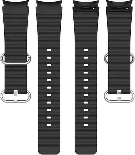 Silicone Ocean Strap, laid flat, separate parts, top and underside view