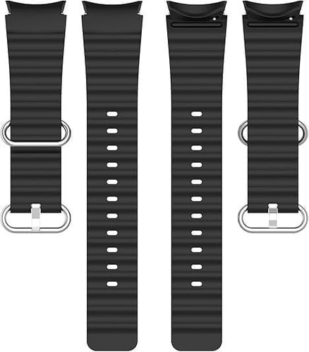 Silicone Ocean Strap, laid flat, separate parts, top and underside view