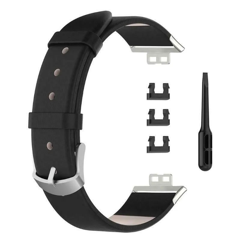 Leather Strap, laid flat, separate parts, top and underside view