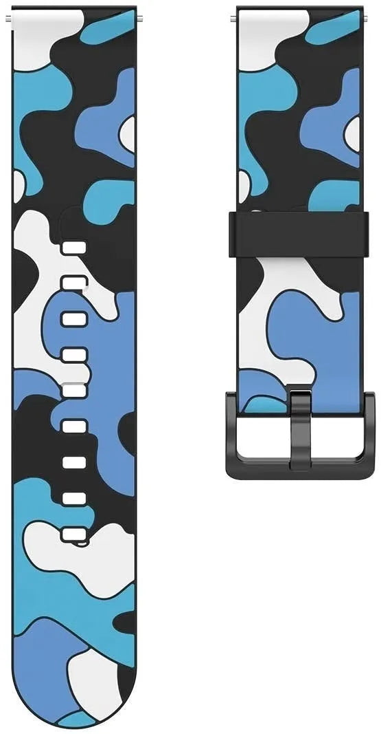 Silicone Camo Strap, laid flat, separate parts, top and underside view