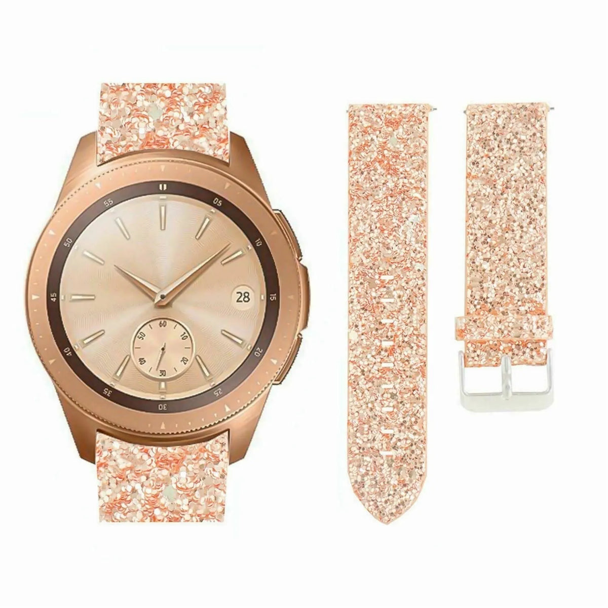 Leather Strap with Glitters, laid flat, separate parts, top and underside view