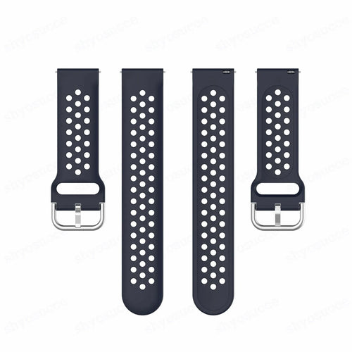 Breathable Silicone Strap, laid flat, separate parts, top and underside view