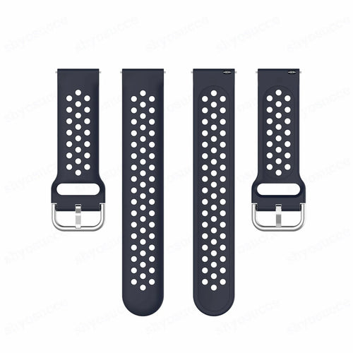 Breathable Silicone Strap, laid flat, separate parts, top and underside view