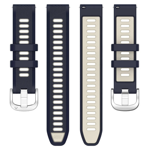 Silicone Buckled Sport Strap, laid flat, separate parts, top and underside view