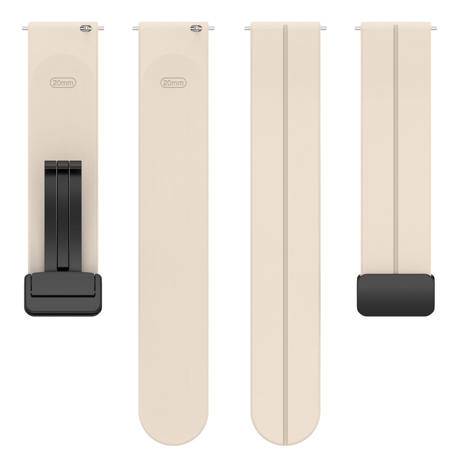 D-Buckle Silicone Strap, laid flat, separate parts, top and underside view