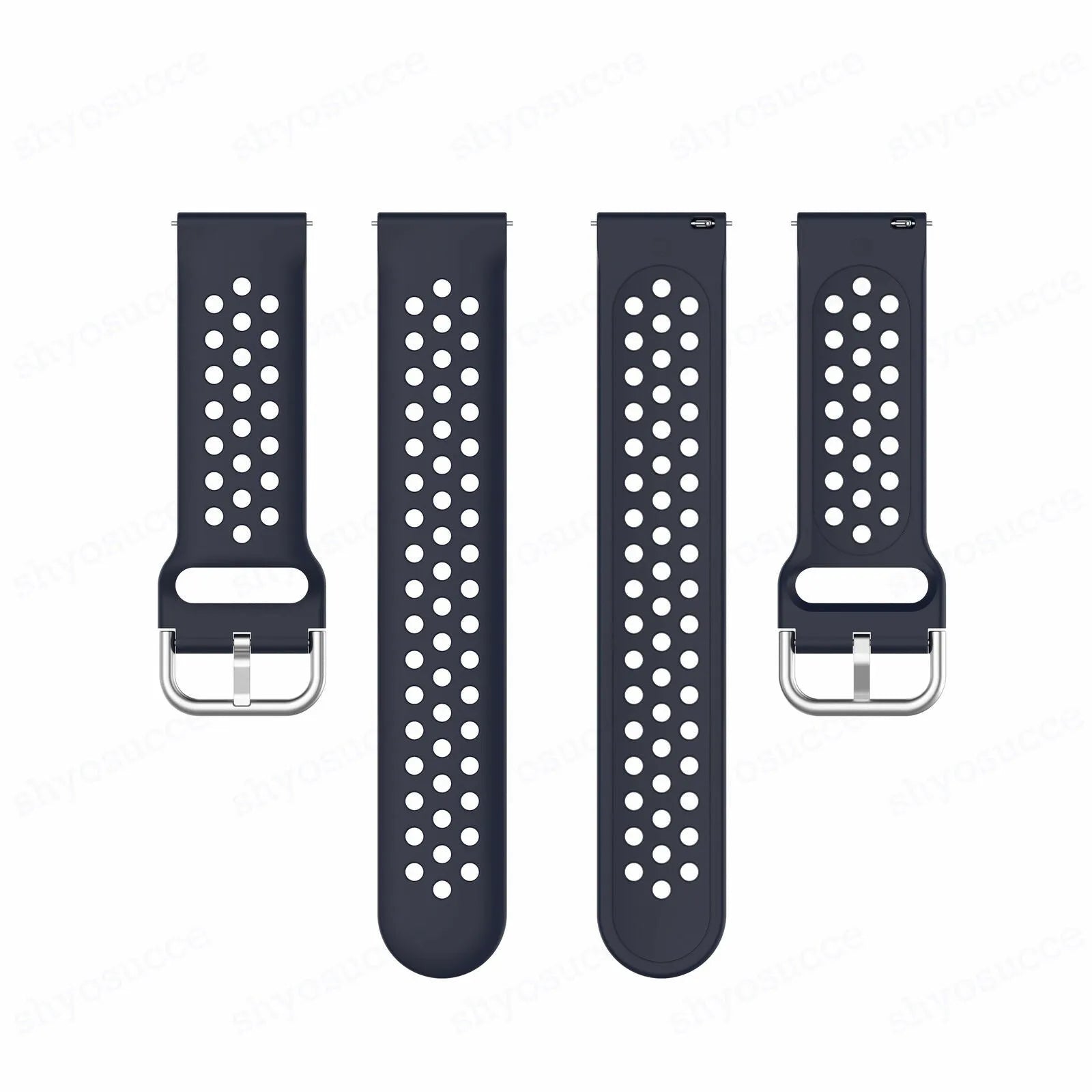 Breathable Silicone Strap, laid flat, separate parts, top and underside view