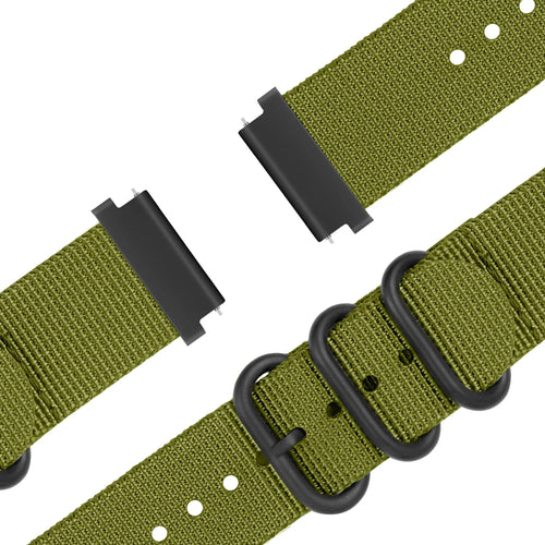 Buckled Nylon Strap, green, laid flat, joined, 45° top view